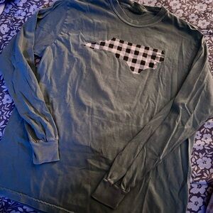 Olive Long Sleeve Tee with Checkered Accent